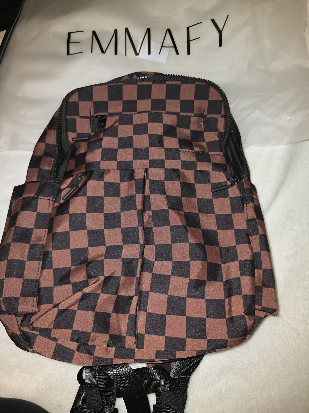 Checkerboard Brown & Black Backpack